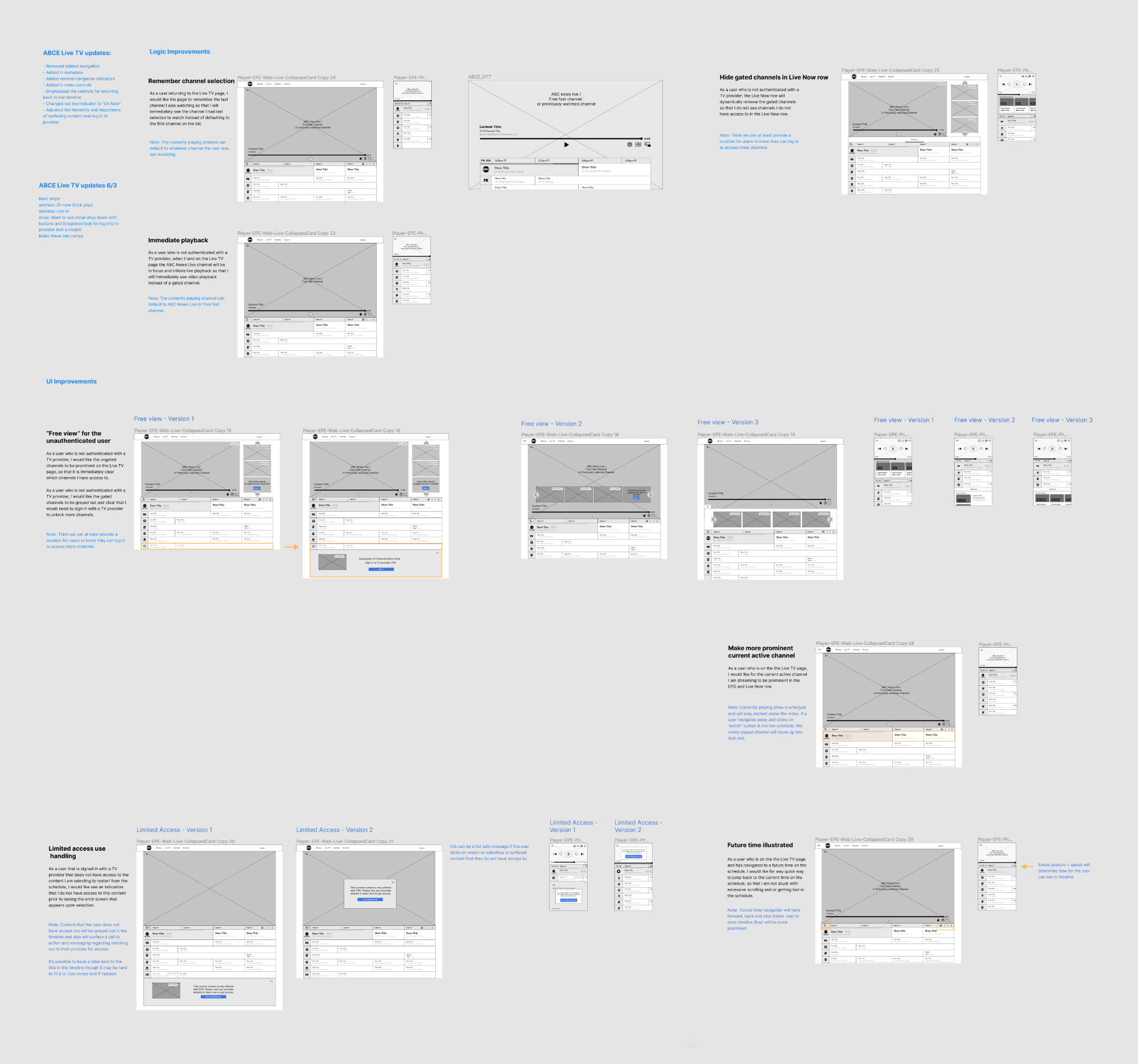 ABC Live TV wireframes